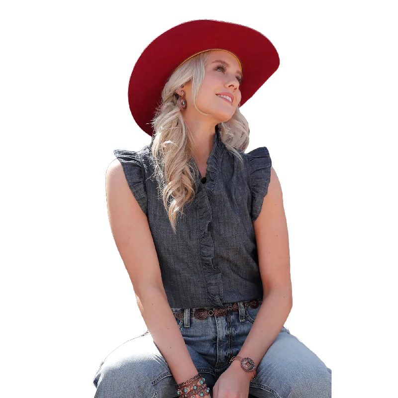 Cinch Ladies Dark Indigo Chambray Button Down Blouse CTW7470001 Boho Chic Blouse