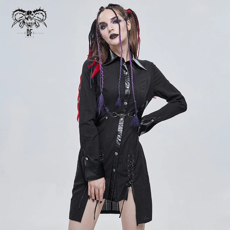 SHT080 Long punk blouse with fake girdle Chic Wrap Blouse
