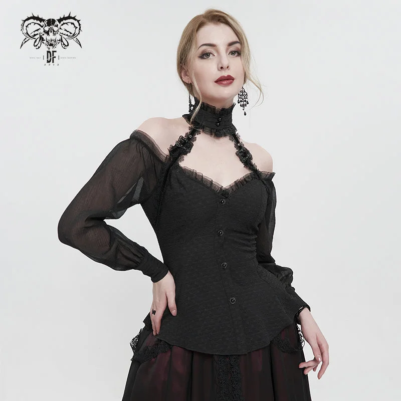 SHT09501 black Off shoulder Lolita blouse Peter Pan Collar Blouse