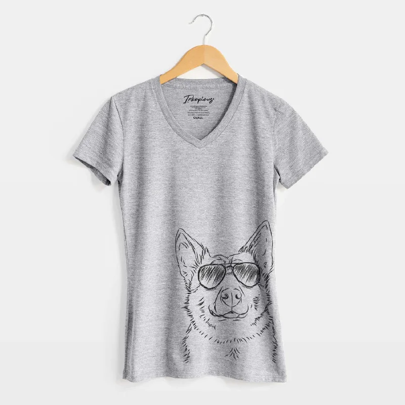 Aviator Austin the Heeler - Women's V-neck Shirt-- Casual Formal Business