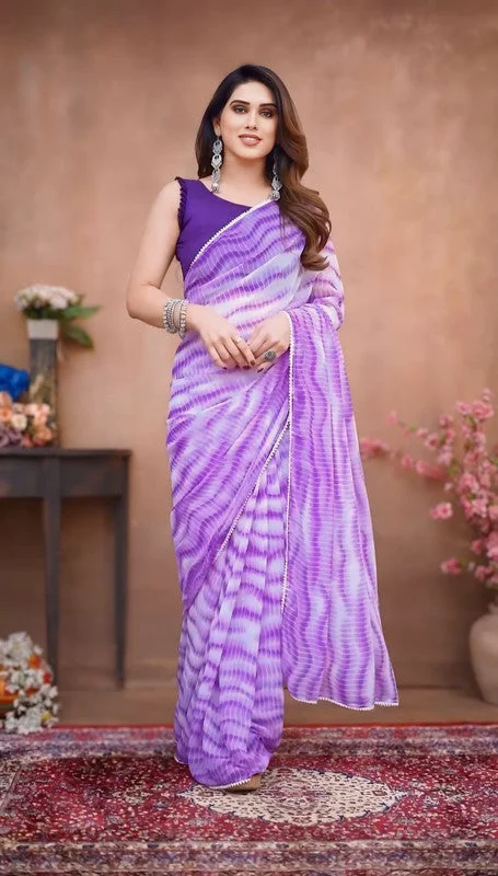 Malishka Export Georgette Silk Shibori Printed Ready To Wear Saree With Blouse Piece - Lavender Delicate Pleat Blouse Malishka Export Georgette Silk Shibori Printed Ready To Wear Saree With Blouse Piece - Lavender Delicate Pleat Blouse