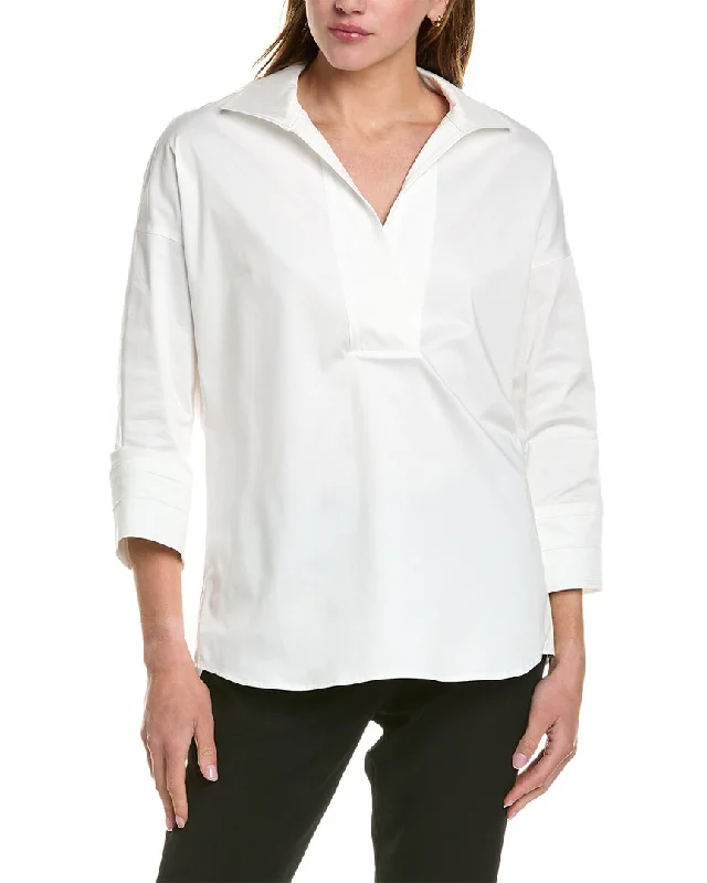 Elie Tahari Drop-Shoulder Split Neck Blouse Business Casual Blouse