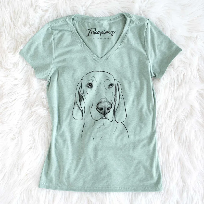 Bare Beauregard the American Redbone Coonhound - Women's V-neck Shirt-- Front Pockets Side Pockets Patch Pockets Bare Beauregard the American Redbone Coonhound - Women's V-neck Shirt-- Front Pockets Side Pockets Patch Pockets