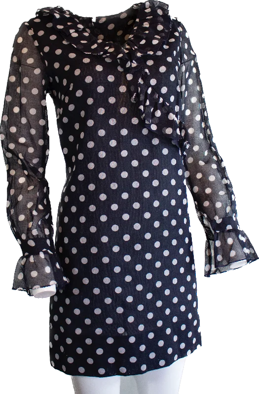 70s Beeline Navy Dot Ruffle Mini Dress         M Elegant Lace-Up Mini Dress