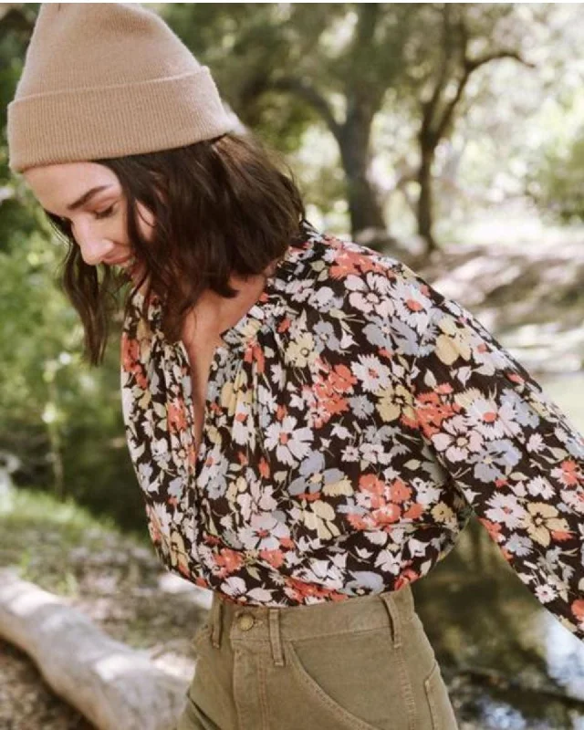 Meadow Floral V-Neck Blouse Balloon Sleeve Blouse