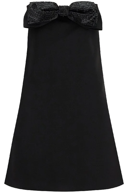 Strapless Mini Dress With Bow  - Black Trendy Floral Mini Dress