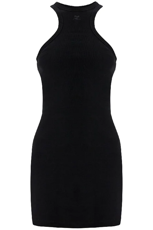 Black Cotton Mini Dress With High Neck And Sleeveless Design - Black Classic Black Mini Dress Black Cotton Mini Dress With High Neck And Sleeveless Design - Black Classic Black Mini Dress