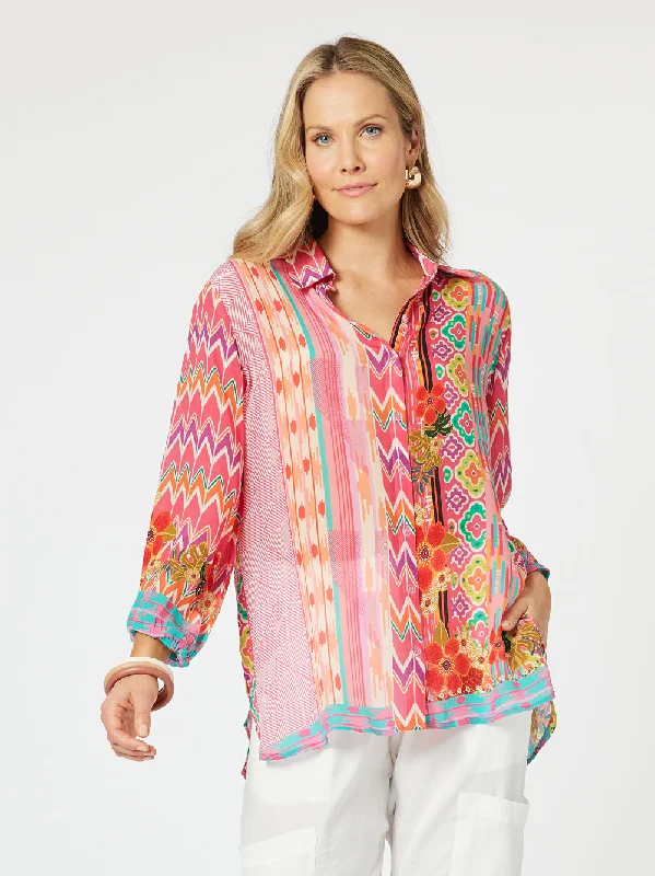 Corsica Shirt - Multi-- Hooded Caped Shawl Collar