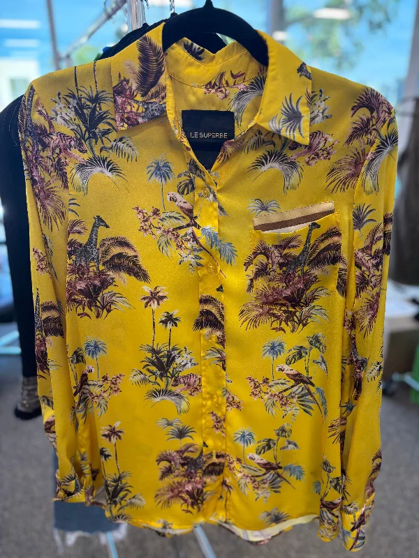 Safari Print Silky Blouse Vintage Lace Blouse