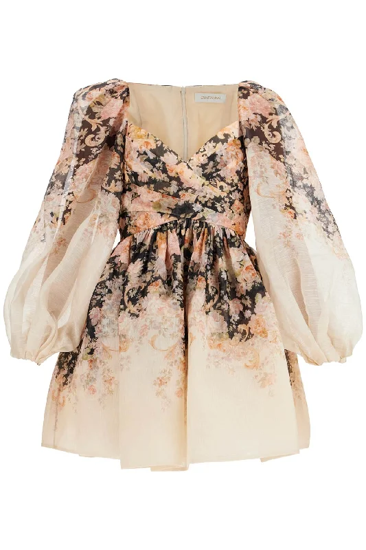 Floral Mini Dress Illustr  - White Stylish Plaid Mini Dress
