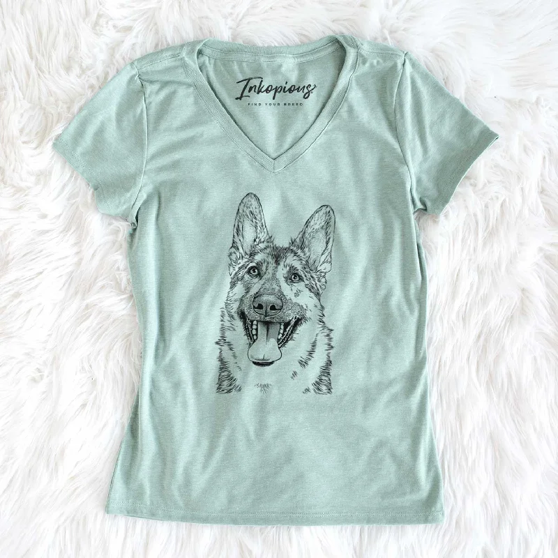 Bare Benson the German Shepherd - Women's V-neck Shirt-- Collared T-Shirt Boat Neck A-Line Bare Benson the German Shepherd - Women's V-neck Shirt-- Collared T-Shirt Boat Neck A-Line
