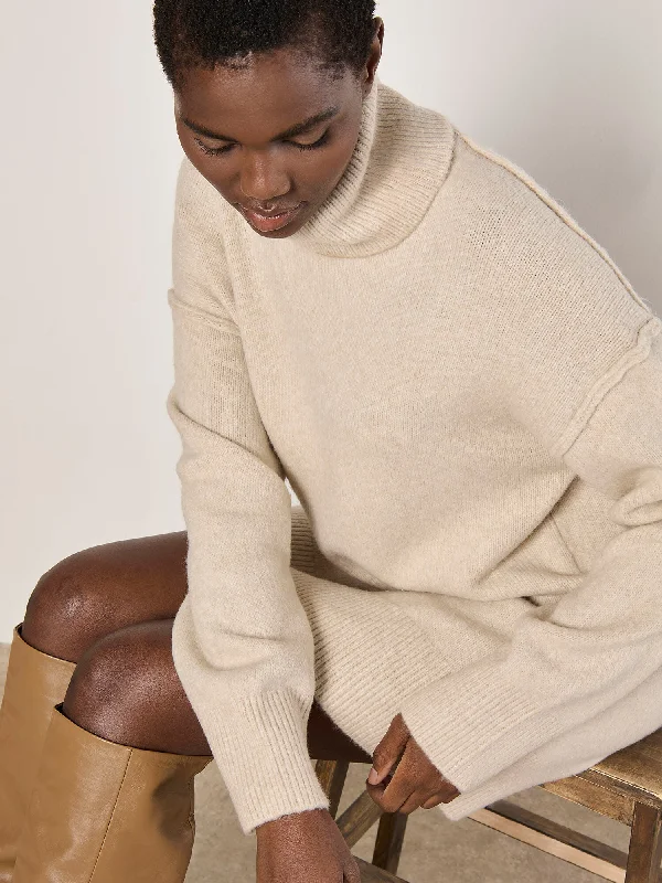 The Exposed Seam Jumper Mini Dress - Stone Fashionable Button-Front Mini Dress