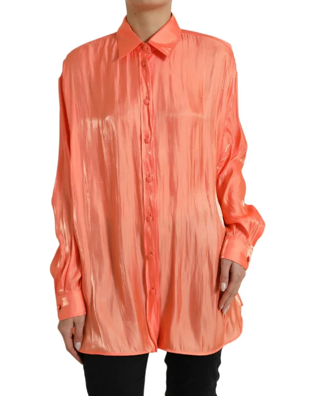 Dolce & Gabbana Peach Button Down Blouse Top Elegant Peplum Blouse