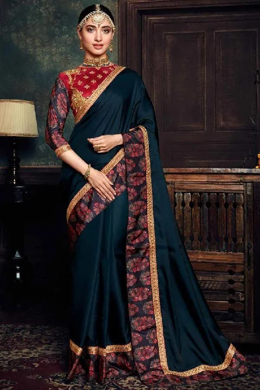 Green Rangoli Silk Saree With Blouse Piece Satin Drape Blouse