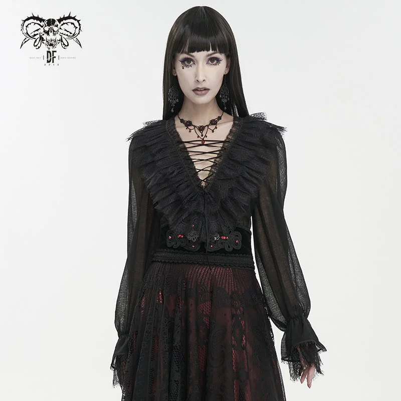SHT09601 Gothic daily life Long Sleeve women Blouse Cotton Casual Blouse