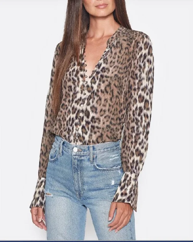 Leopard Print Blouse Elegant Semi-Sheer Blouse