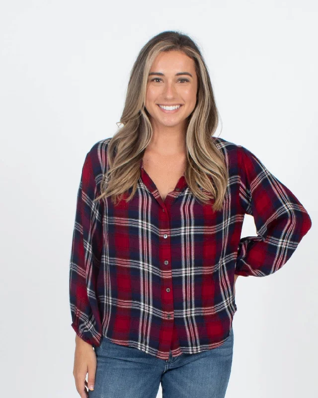 Plaid Button Down Blouse Elegant Lace Blouse