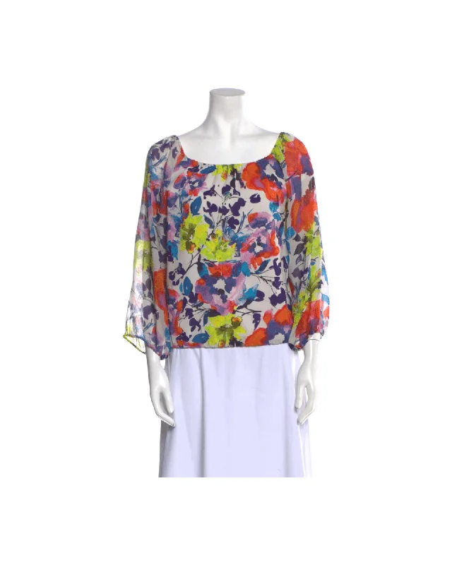 Alice And Olivia Silk Printed Blouse Feminine Puff Blouse