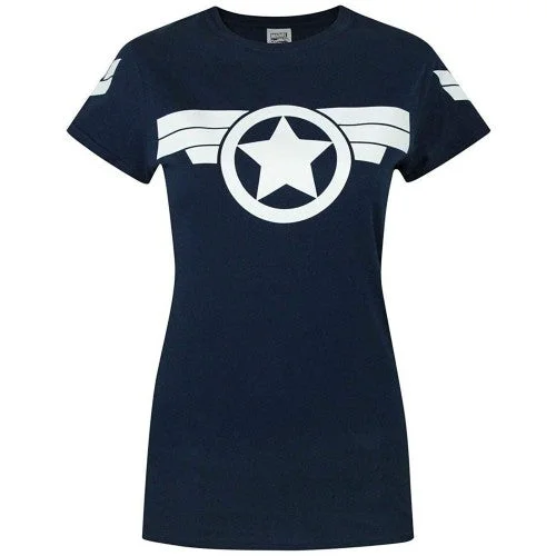 Captain America: Super Soldier Womens/Ladies Logo T-Shirt-- Cashmere Blend Cotton Blend Poly Blend Captain America: Super Soldier Womens/Ladies Logo T-Shirt-- Cashmere Blend Cotton Blend Poly Blend