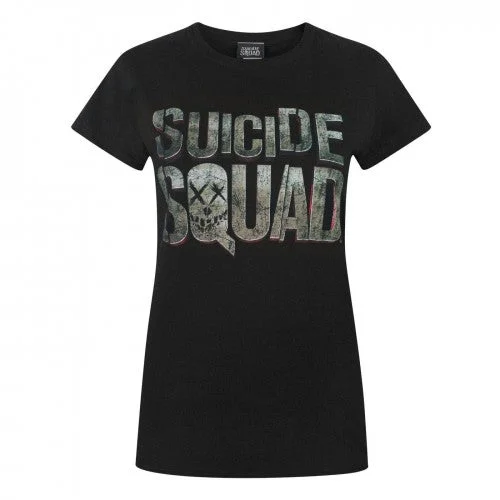Suicide Squad Womens/Ladies Logo T-Shirt-- Silk Blend Satin Velvet