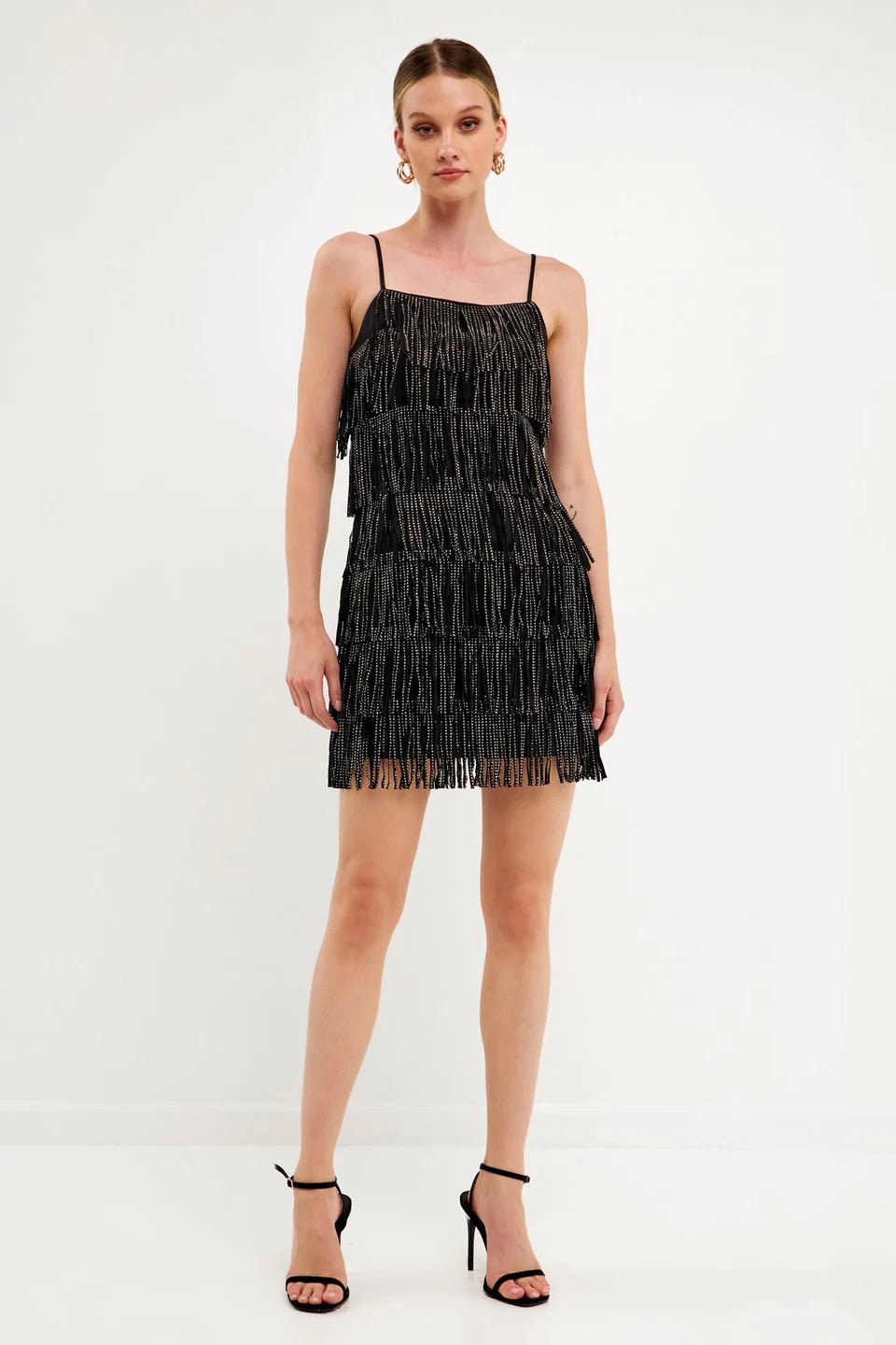 Rhinestone Suede Fringe Mini Dress Fashionable Party Mini Dress