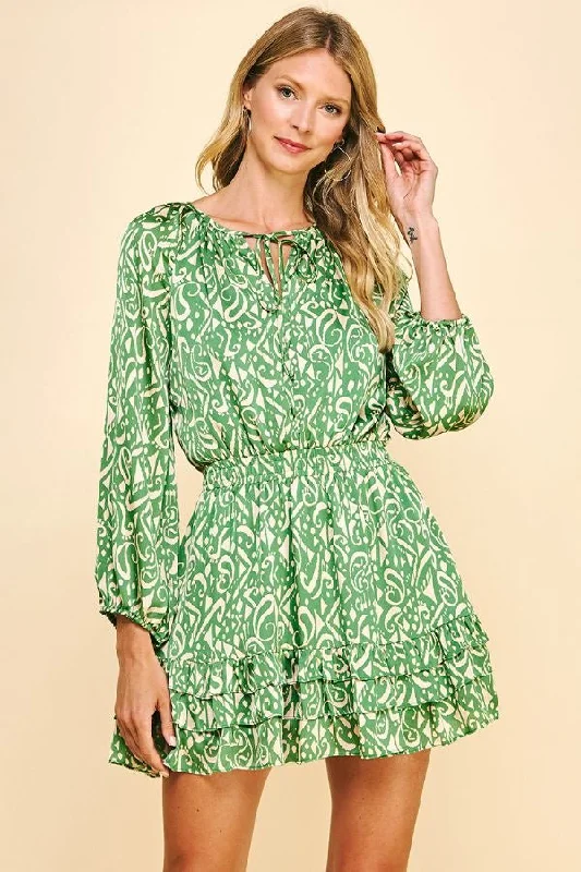 Print Satin Tiered Mini Dress Trendy Denim Mini Dress