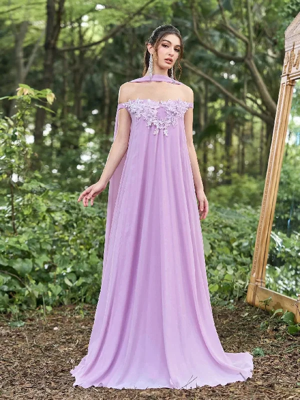 Elegant Applique Detail Choker Neck A Line Chiffon Party Dress Tunics Short Trendy
