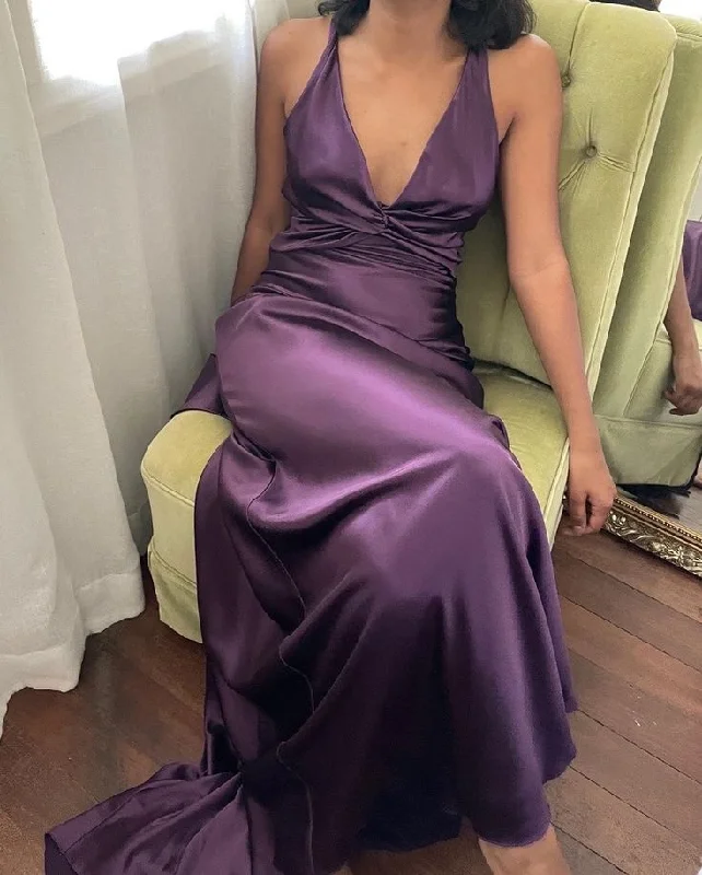 Purple V Neck Backless Evening Dress Long Prom Dress Party Dress Y7520 Crew Neckline Casual Purple V Neck Backless Evening Dress Long Prom Dress Party Dress Y7520 Crew Neckline Casual