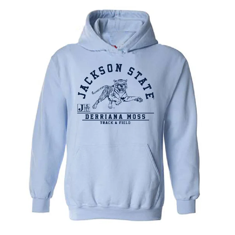 Jackson State - NCAA Women's Track & Field : Derriana Moss - Classic Fashion Shersey Hooded Sweatshirt Hoodie with V-Neck Classic Versatile Jackson State - NCAA Women's Track & Field : Derriana Moss - Classic Fashion Shersey Hooded Sweatshirt Hoodie with V-Neck Classic Versatile