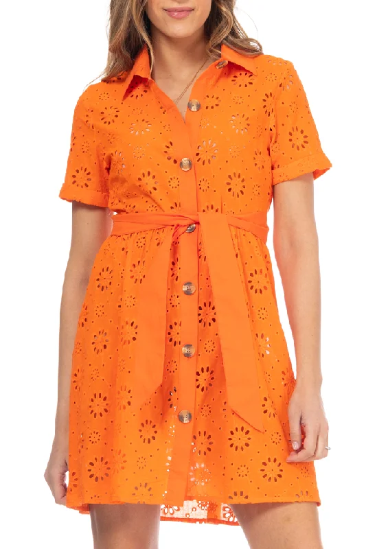 Garenia Orange Dress with Perforated Embroidery Tunics Luxurious high-end