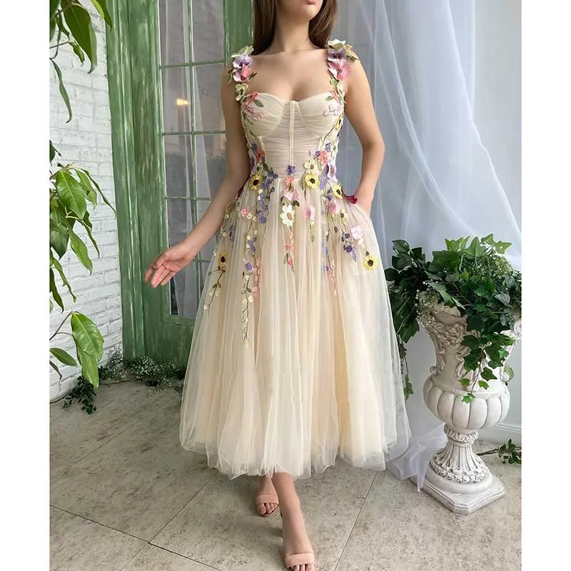 Women's 3D Flower Spaghetti Strap Prom Dress A-line Sweetheart Wedding Party Dress Tunics Plaid country Women's 3D Flower Spaghetti Strap Prom Dress A-line Sweetheart Wedding Party Dress Tunics Plaid country