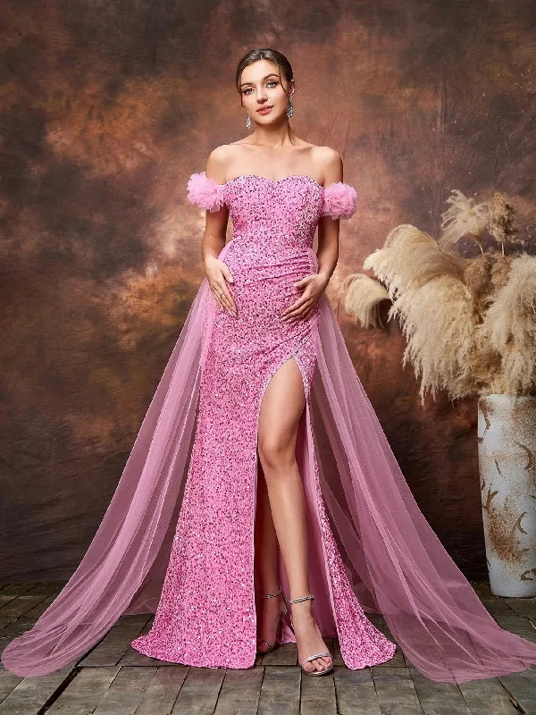 Maternity Off Shoulder Tulle Overlay Split Sequin Party Dress Tunics Winter warm