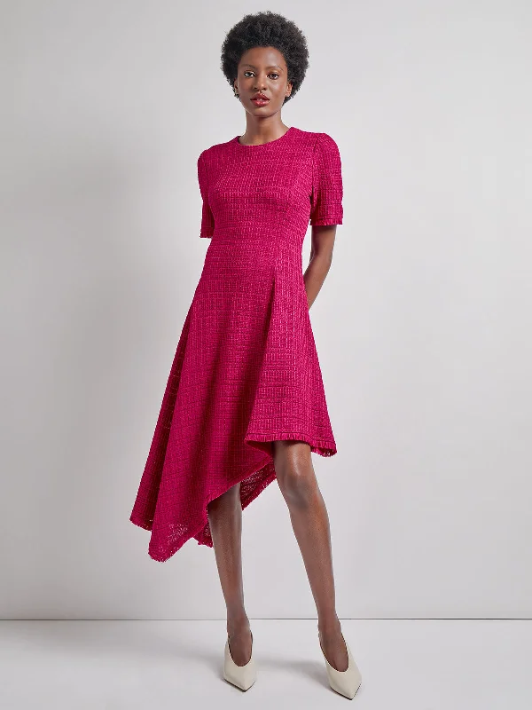 Modern Fit & Flare Tonal Textured Asymmetrical Knit Dress Tunics Fleece cozy