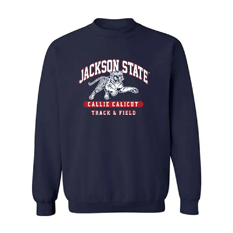 Jackson State - NCAA Women's Track & Field : Callie Calicut - Classic Fashion Shersey Crewneck Sweatshirt Hoodie with Snap Buttons Easy Quick Jackson State - NCAA Women's Track & Field : Callie Calicut - Classic Fashion Shersey Crewneck Sweatshirt Hoodie with Snap Buttons Easy Quick