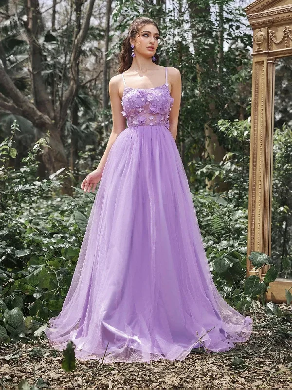 Gorgeous Applique Detail Bodice Lace-Up Back Slip Party Dress Crew Neckline Sporty