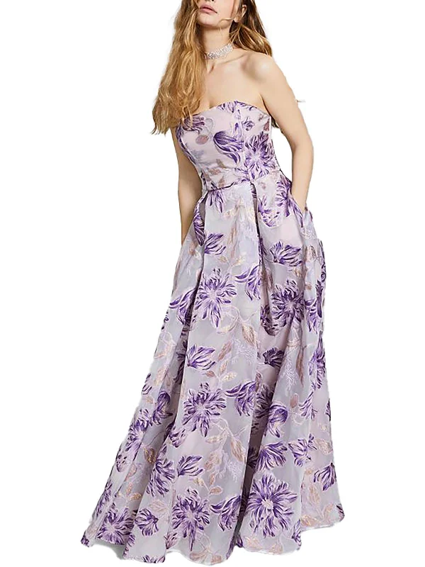 Juniors Womens Metallic Strapless Evening Dress Pencil Office Professional