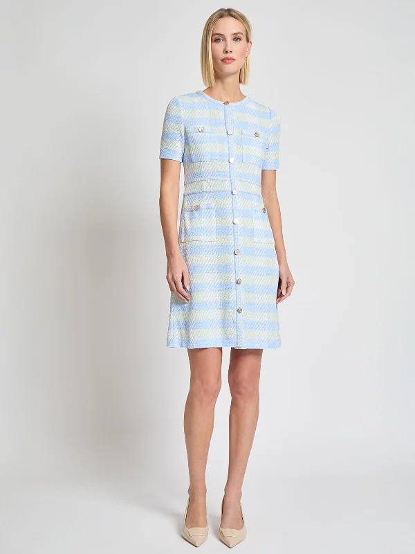 Bold Plaid Tweed Knit Sheath Dress - Modern Fit Tunics Fashionable chic
