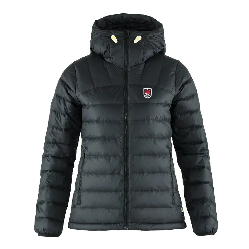 Fjallraven Womens Expedition Pack Down Hoodie Black Hoodie with Neon Bright Vibrant
