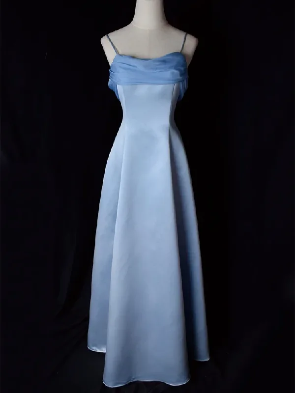 Elegant Blue Satin Spaghetti Straps Evening Gown A Line Long Party Dress Prom Dress Y7557 Shift Classic Vintage Elegant Blue Satin Spaghetti Straps Evening Gown A Line Long Party Dress Prom Dress Y7557 Shift Classic Vintage