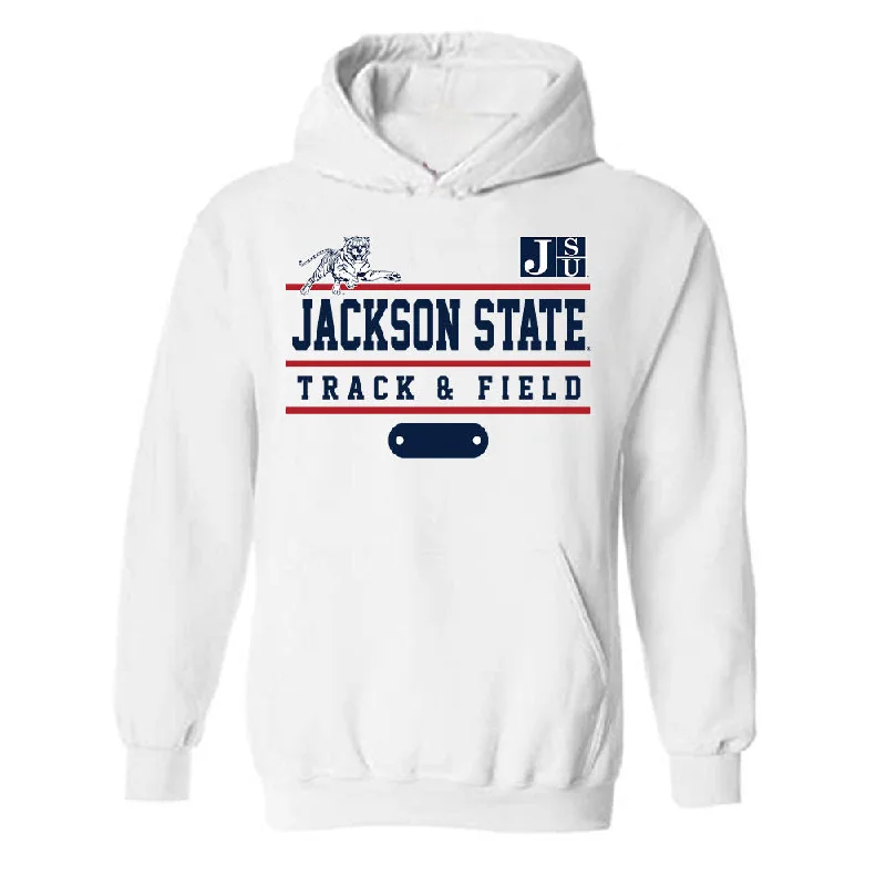 Jackson State - NCAA Women's Track & Field : Callie Calicut - Classic Fashion Shersey Hooded Sweatshirt Hoodie with Hem Detail Decorative Unique Jackson State - NCAA Women's Track & Field : Callie Calicut - Classic Fashion Shersey Hooded Sweatshirt Hoodie with Hem Detail Decorative Unique