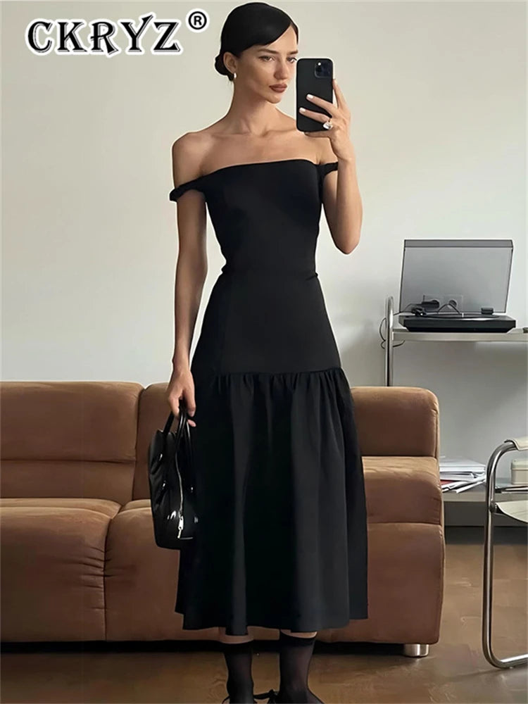 Autumn Off Shoulder Elegant Evening Party Dress Boat Neckline Classic