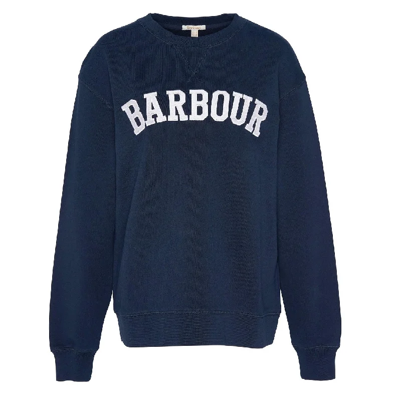 Barbour Womens Northumberland Sweatshirt Navy / Cloud Hoodie with Double Zipper Versatile Adjustable