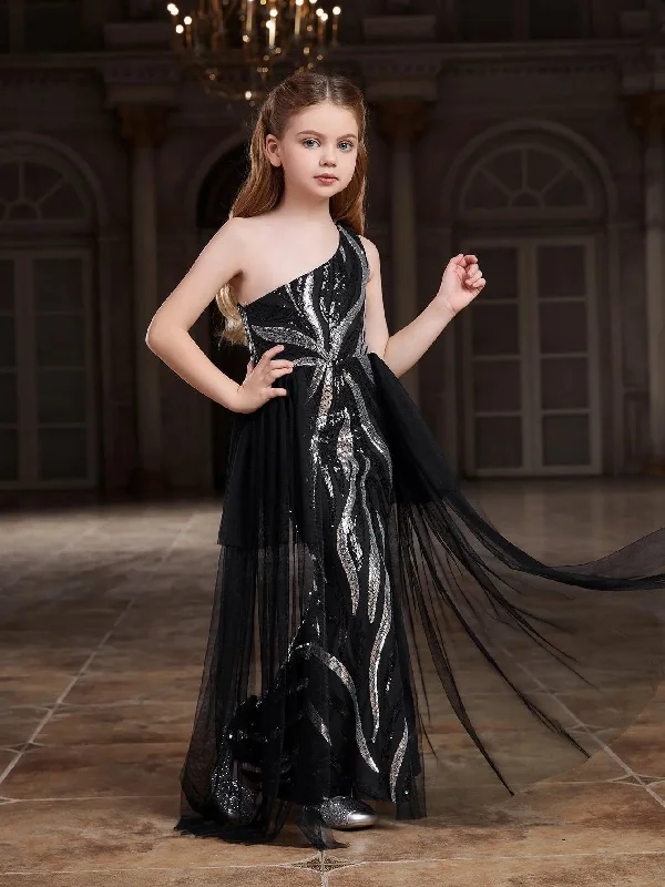 Tween Girls' One Shoulder Graphic Sequin Party Dress Tunics Custom made