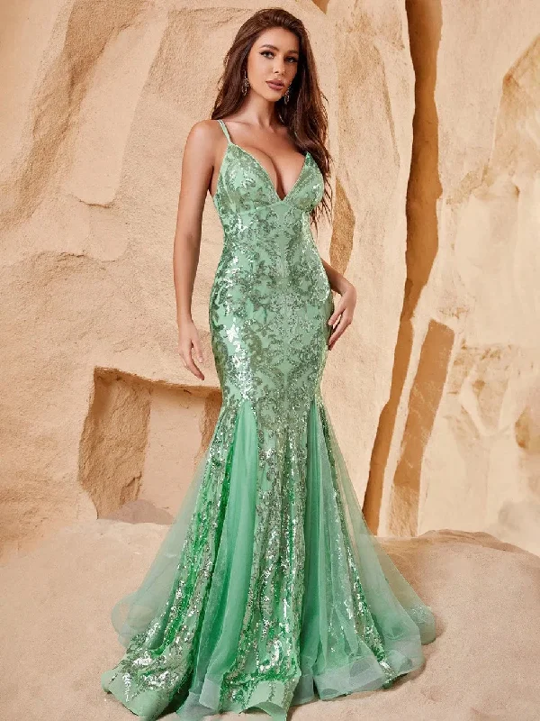 Stylish Lace-up Back Mermaid Hem Sequin Party Dress Tunics Polka dots