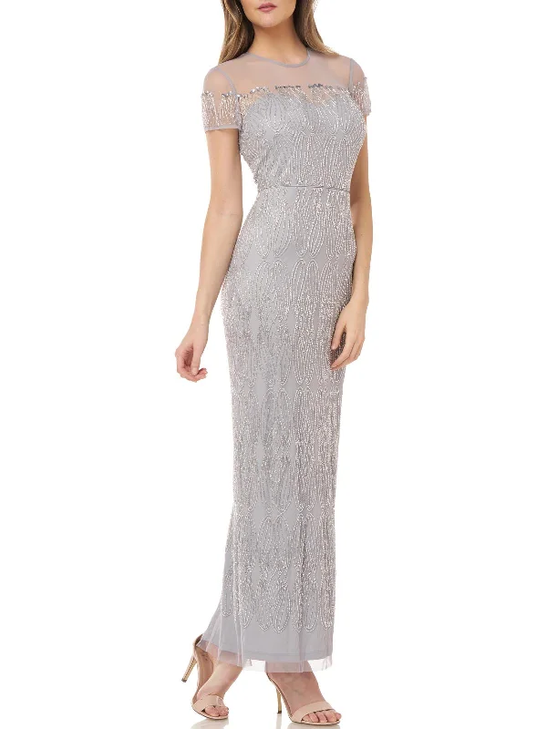 Womens Beaded Illusion Yoke Evening Dress Tunics Cozy comfortable