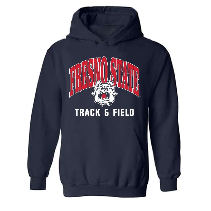 Fresno State - NCAA Women's Track & Field : Victoria Nino - Classic Shersey Hooded Sweatshirt Hoodie with Frayed Bohemian Relaxed Fresno State - NCAA Women's Track & Field : Victoria Nino - Classic Shersey Hooded Sweatshirt Hoodie with Frayed Bohemian Relaxed