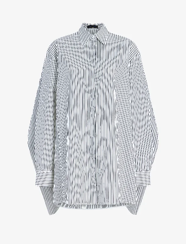 Isla Dress in Stripe Cotton Silk Poplin Crew Neckline Casual