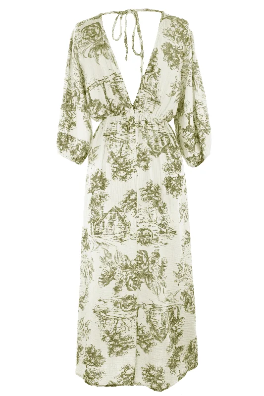 Landscape Print Cotton Dress Tunics Fashionable chic