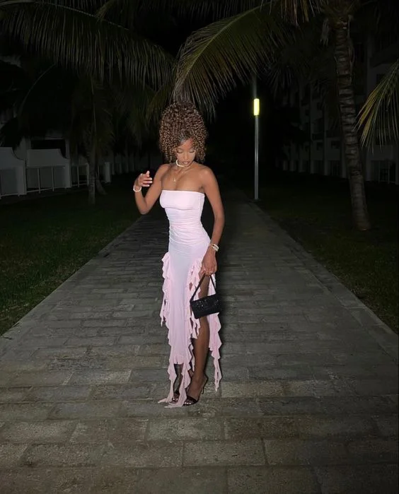 Pink Strapless Ruffle Evening Dress Women Sexy Bodycon Fringe Elegant Sleeveless Backless Holiday Club Party Dress Y6438 Tunics Plaid country Pink Strapless Ruffle Evening Dress Women Sexy Bodycon Fringe Elegant Sleeveless Backless Holiday Club Party Dress Y6438 Tunics Plaid country