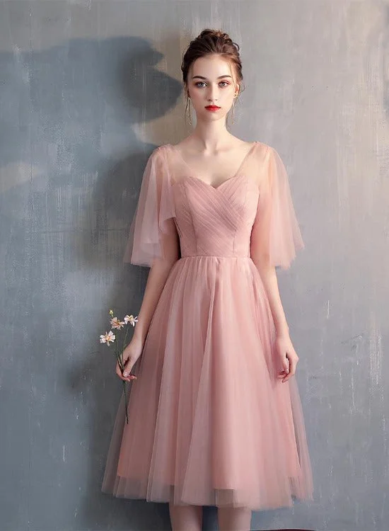 Lovely Tulle Pink A-line Sweetheart Neckline Bridesmaid Dress, Pink Tulle Party Dress Pencil Length Work Lovely Tulle Pink A-line Sweetheart Neckline Bridesmaid Dress, Pink Tulle Party Dress Pencil Length Work